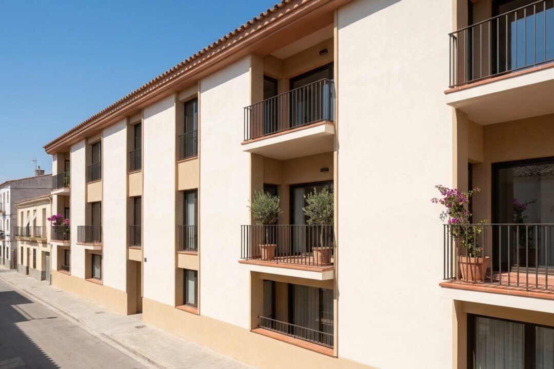 Fachada de edificio residencial rehabilitada con aislamiento térmico por el exterior